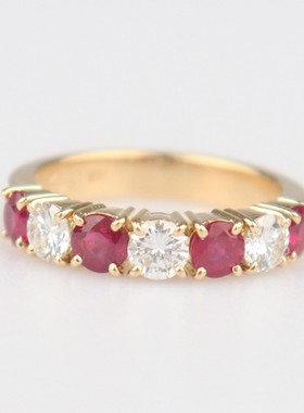 【自营】中古95新日本进口商品红宝石钻石半圈排戒18K黄金49号