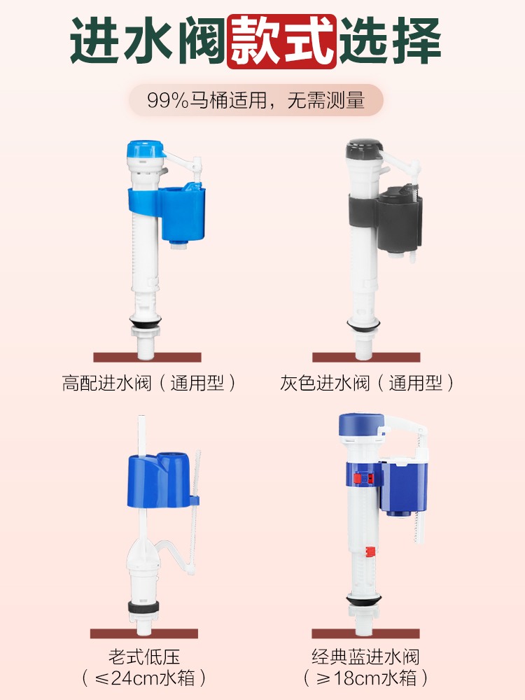 马桶水箱配件浮球进水阀通用上排水阀上水器坐便器抽水冲水箱大全 - 图1