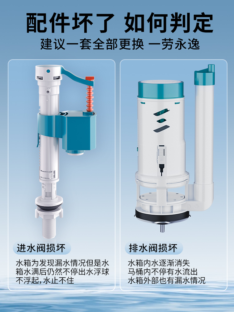 抽水马桶水箱配件排水阀进水阀通用冲上下水器按钮全套坐便器配件 - 图0