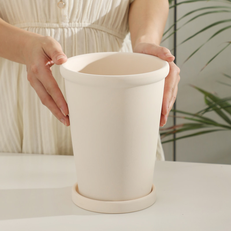 米白色奶油风陶土花盆花园庭院阳台家用简约绿植大号素烧陶瓷花盆,淘宝优惠券,粉丝福利购,淘宝优惠卷