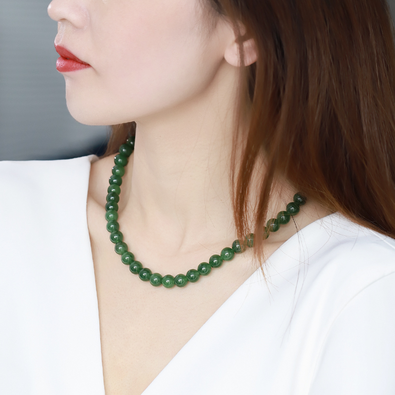 若华珠宝珠翠=国潮大颗粒和田玉碧玉项链女14K金玉石串珠颈饰礼物 - 图1