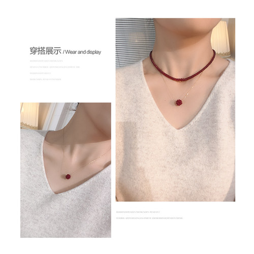 若华珠宝圆满 素面鸽血红宝石项链女18K金彩宝锁骨链吊坠礼物 - 图1