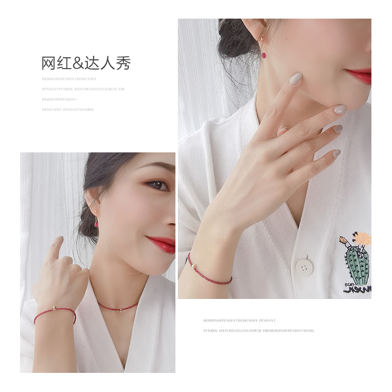 若华珠宝纤语=鸽血红宝石项链女18K金串珠颈链黄金彩宝锁骨链颈饰 - 图1