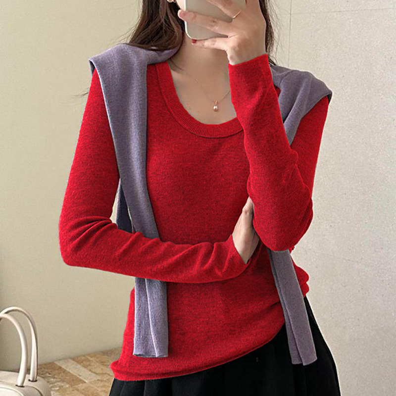 春季薄款毛衣2026新款u领针织衫女修身显瘦羊毛打底衫女内搭上衣,淘宝优惠券,粉丝福利购,淘宝优惠卷