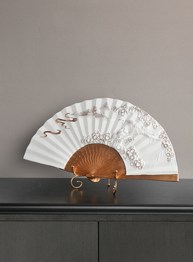 新中式桌面金属扇子工艺摆件样板房售楼处酒店古典玄关装饰品摆件