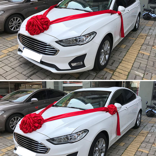 Big red flower ball wedding car 4s shop new car wedding