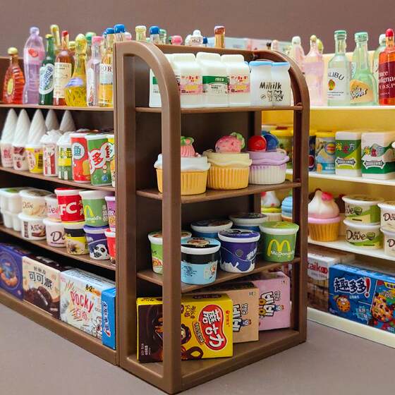 Mini supermarket convenience store food and play simulation three-dimensional shelf model miniature food and beverage ornaments non-children's toys