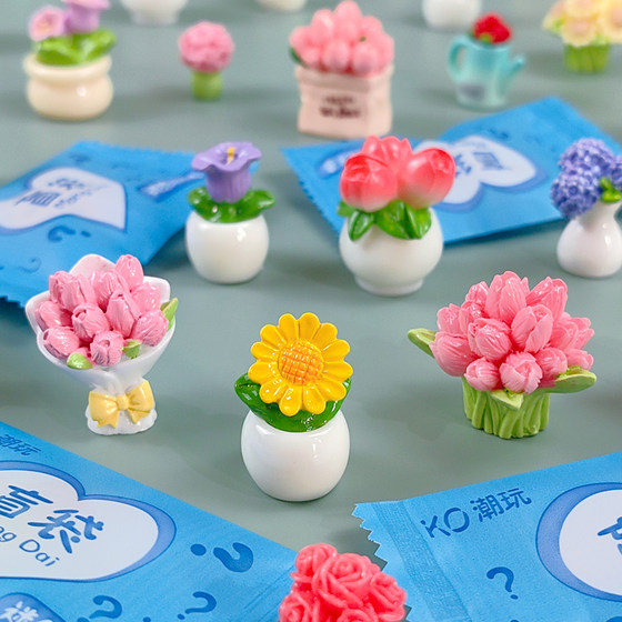 Cartoon ins style simulated flower potted blind bag mini green plant flowers car central control decoration cute ornaments