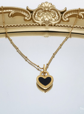 钛钢女款爱心项链黑白双色心形