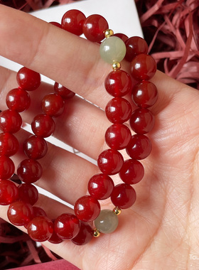 红玛瑙和田玉中式新年红运手串