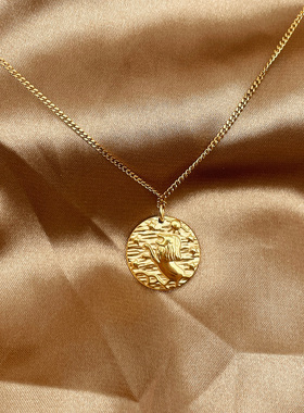 金币星座男女同款项链钛钢浮雕