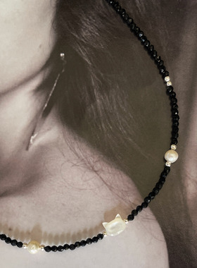 原创设计小猫天然珍珠贝母项链