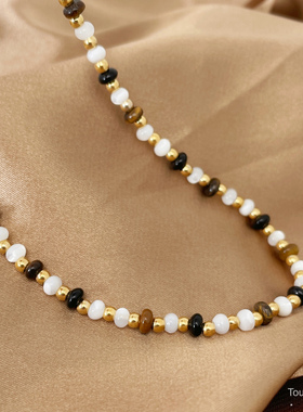 黑玛瑙虎眼石串珠项链圆珠锁骨链