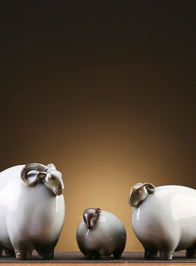 创意十二生肖摆件陶瓷家居客厅办公室酒柜玄关桌面饰品三羊开泰