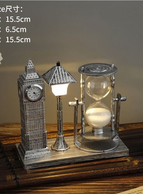 工业风大本钟模型复古沙漏装饰品摆件杂货铺橱窗道具美式桌面时钟