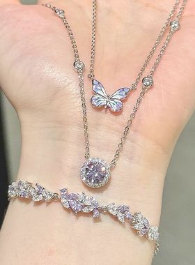 紫色蝴蝶项链紫藤花小众高级设计新款蝶光星点礼物