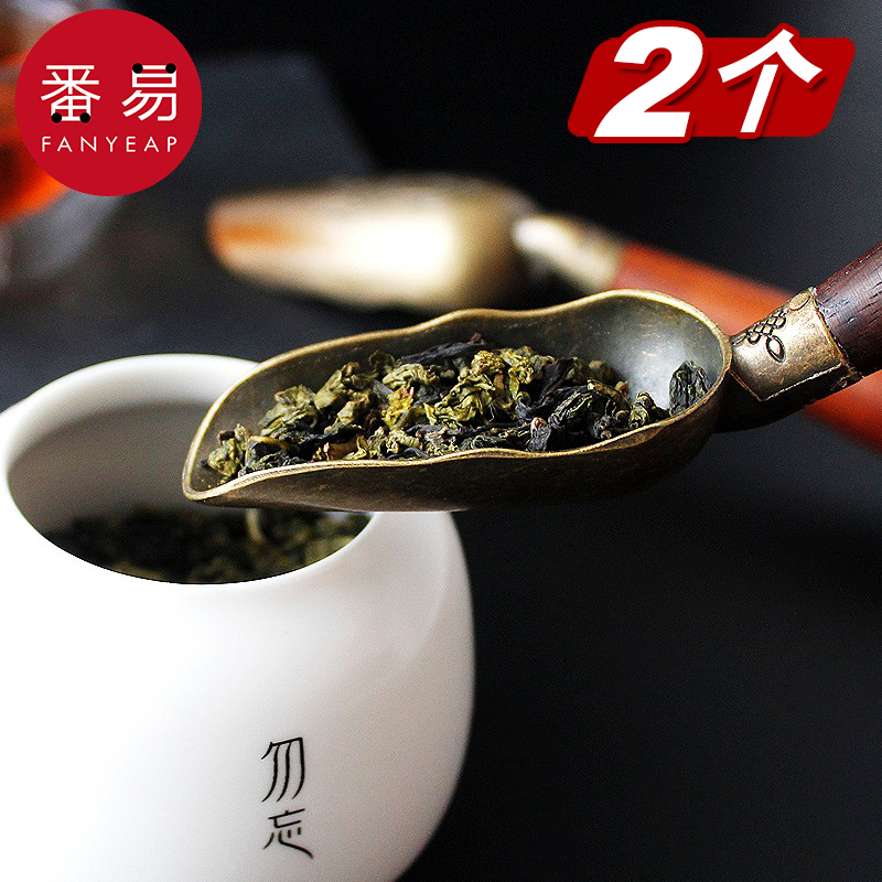 茶匙/分茶勺单个日式竹长柄铜制勺子茶道茶铲取茶叶匙木茶具套装 - 图0