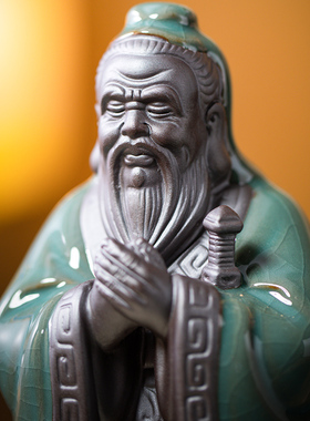 禅意孔子陶瓷摆件客厅书房装饰品