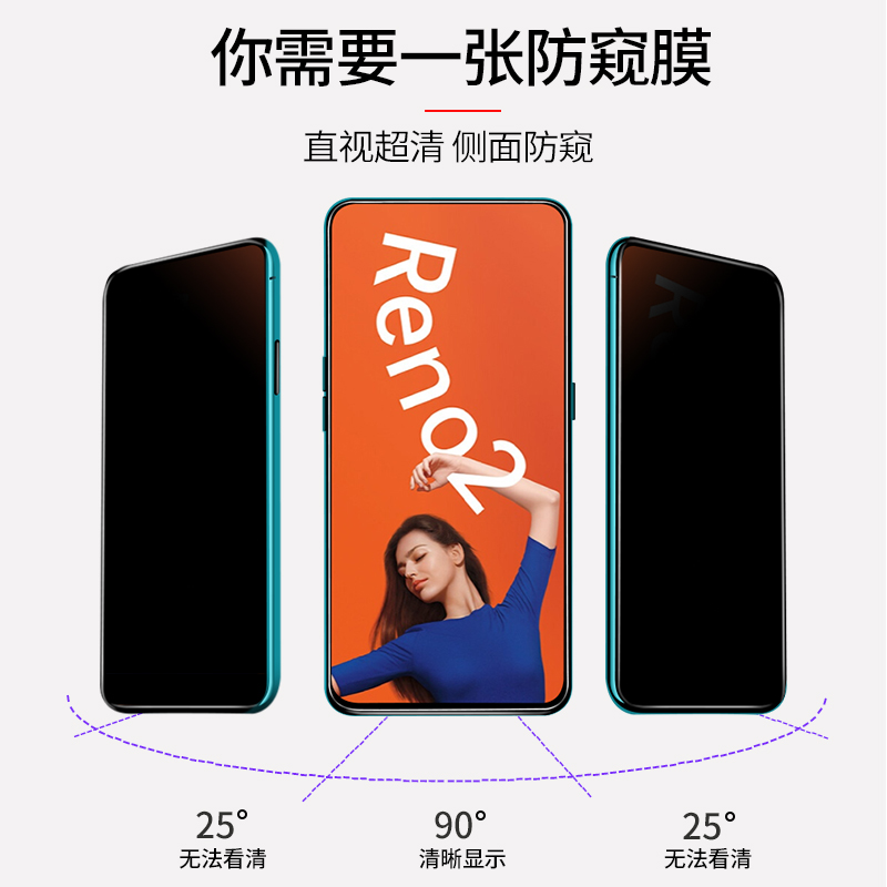 适用oppoReno2钢化膜防窥oppoReno2z全屏覆盖防偷窥Reno2手机膜Reno2z防窥膜2Z全包防摔oppo高清玻璃保护贴膜-图2