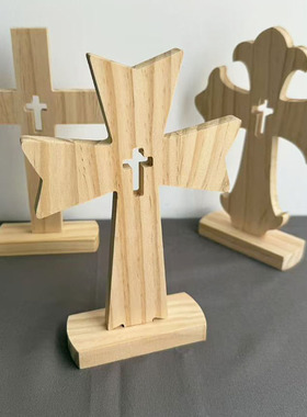 实木摆件十字架桌面摆台