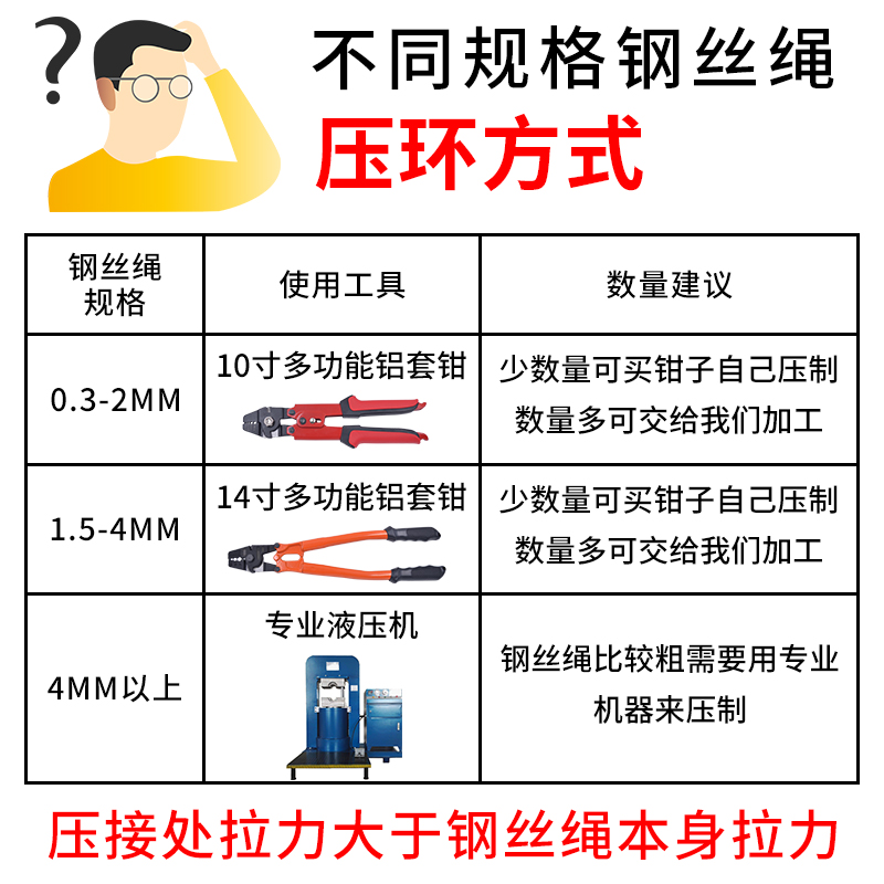 304不锈钢压制钢丝绳吊起重工业吊索 具压头钢绳拉索吊绳拉绳定做