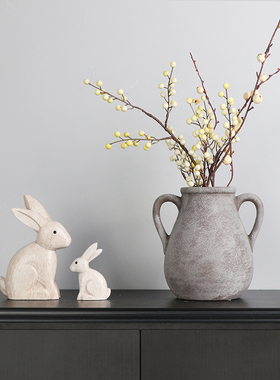 侘寂风酒店民宿陶瓷双耳花器组合玄关博古架茶室餐桌花瓶装饰摆件