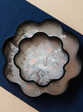 新中式现代创意花边形托盘摆件样板间售楼处酒店客厅茶几桌面摆设