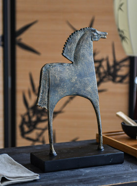 新中式复古树脂马摆件深古铜色骏马雕塑艺术品家居客厅桌面装饰品