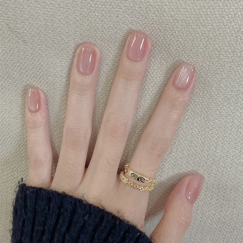 纯手工穿戴甲裸色玻璃珠猫眼显白美甲贴片假指甲高级感水镜银河 - 图3