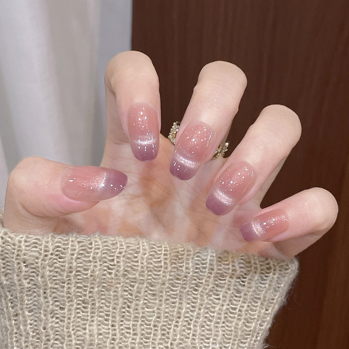 手工穿戴甲短款温柔紫色法式猫眼2026新款高级感指甲贴片时光巷陌,淘宝优惠券,粉丝福利购,淘宝优惠卷