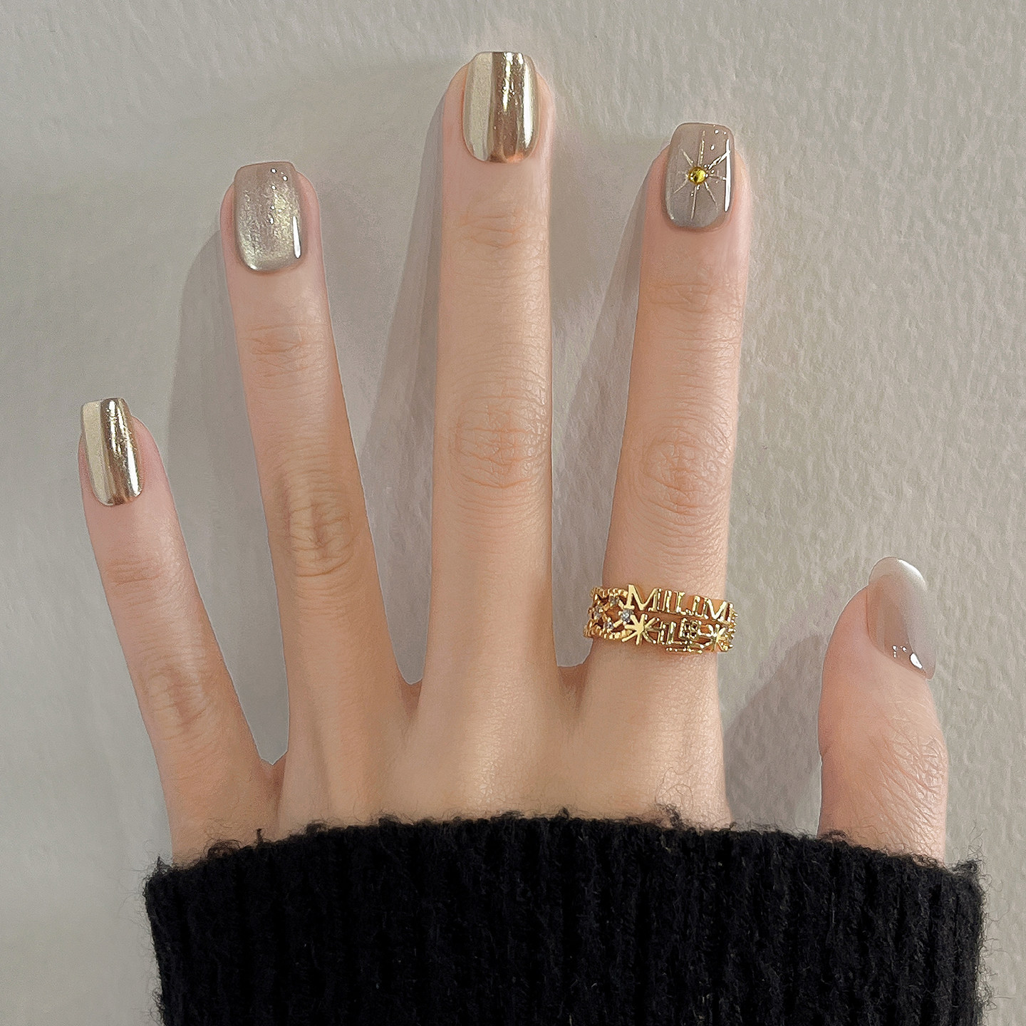 手工穿戴美甲短款魔镜粉裸色猫眼2026新款高级感指甲贴片闪亮星尘,淘宝优惠券,粉丝福利购,淘宝优惠卷