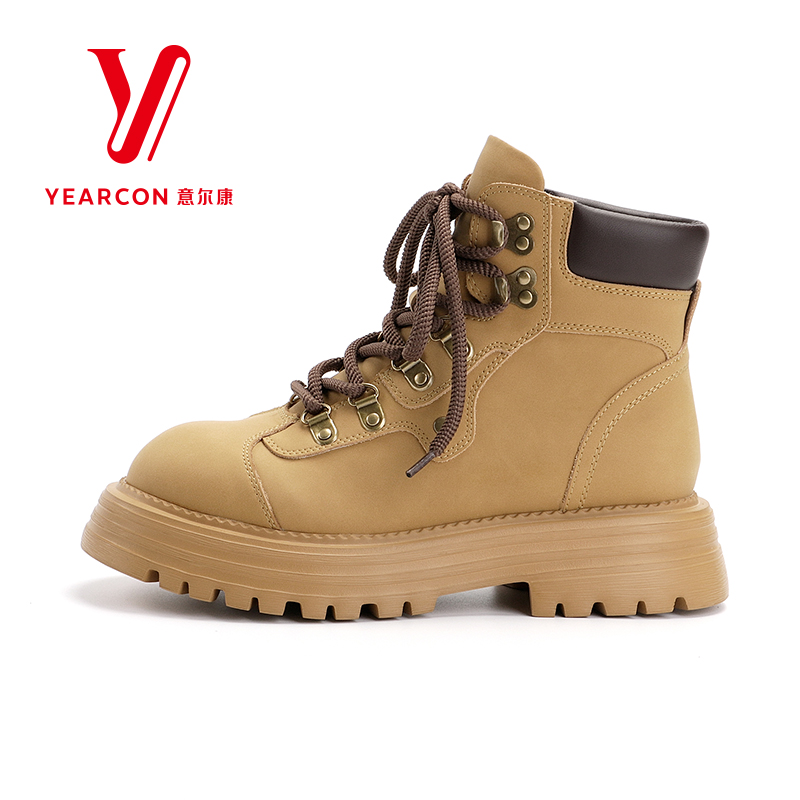 意尔康女鞋2025新款秋冬季马丁靴女厚底大黄靴户外短靴工装靴加绒 - 图2