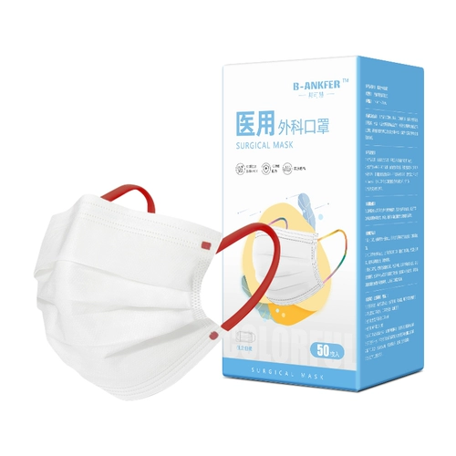 Белая самка с высоким уровнем медицинской хирургической маски одноразовые медицинские трех слоев регулярного аутентичного цветного уха с ухо