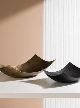 进口铝制覆古做旧金属锤纹矩形果盘摆件侘寂风样板间茶几餐桌装饰