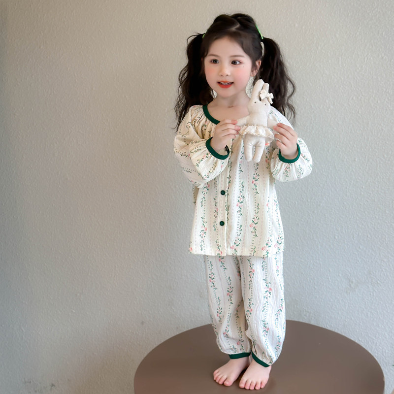 女童睡衣夏季薄款可爱小女孩卡通儿童长袖开衫套装宝宝纯棉家居服,淘宝优惠券,粉丝福利购,淘宝优惠卷