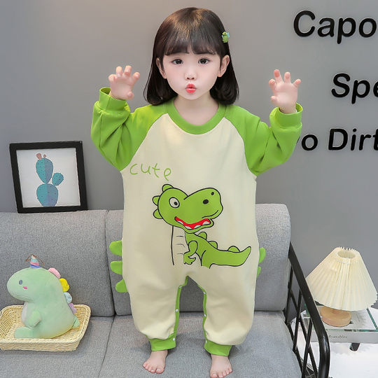 儿童纯棉连体睡衣春秋宝宝女孩防踢爬服男女童秋天防着凉连身睡袋