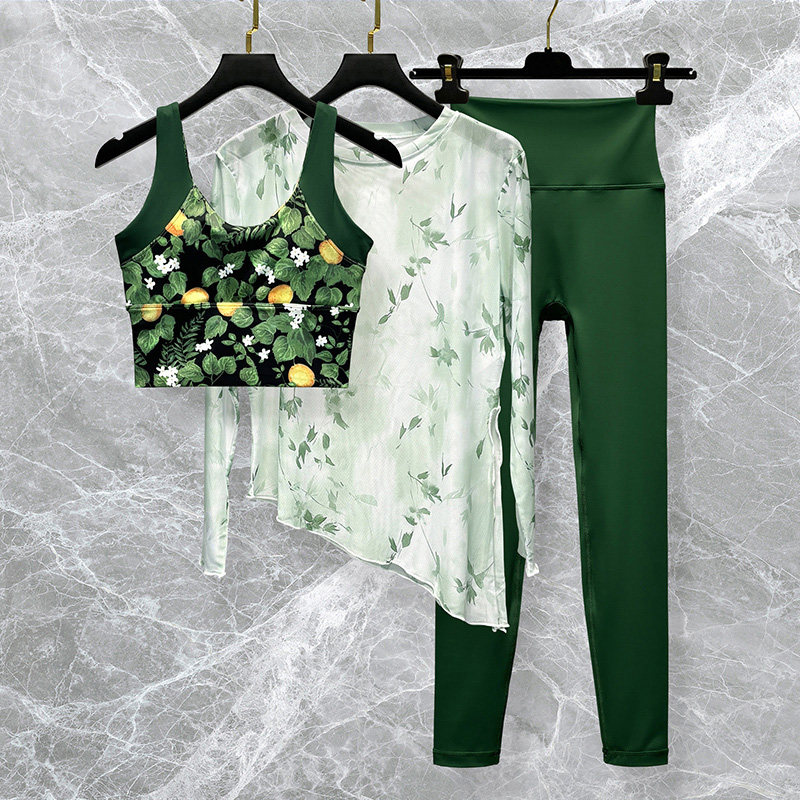 一体式胸垫花色背心普拉提瑜伽服套装女时尚网纱运动健身训练上衣,淘宝优惠券,粉丝福利购,淘宝优惠卷