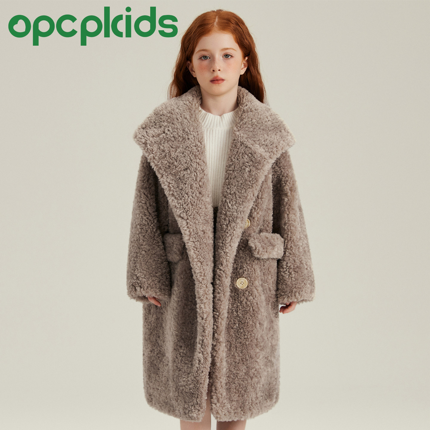 OPCP儿童皮草外套2025秋冬新款女童仿羊羔毛小女孩毛毛大衣中长款,淘宝优惠券,粉丝福利购,淘宝优惠卷