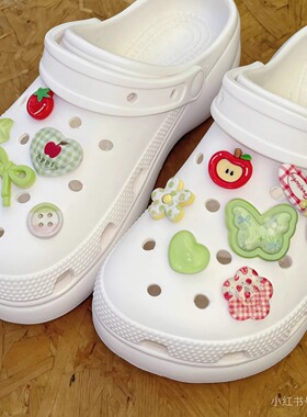 绿色蝴蝶叉子鞋花洞洞鞋骨白色可爱女生装饰配饰适配crocs卡扣diy