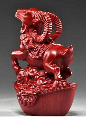 红色木头羊摆件实木质雕刻十二生肖木制山羊吉祥物装饰红木工艺品