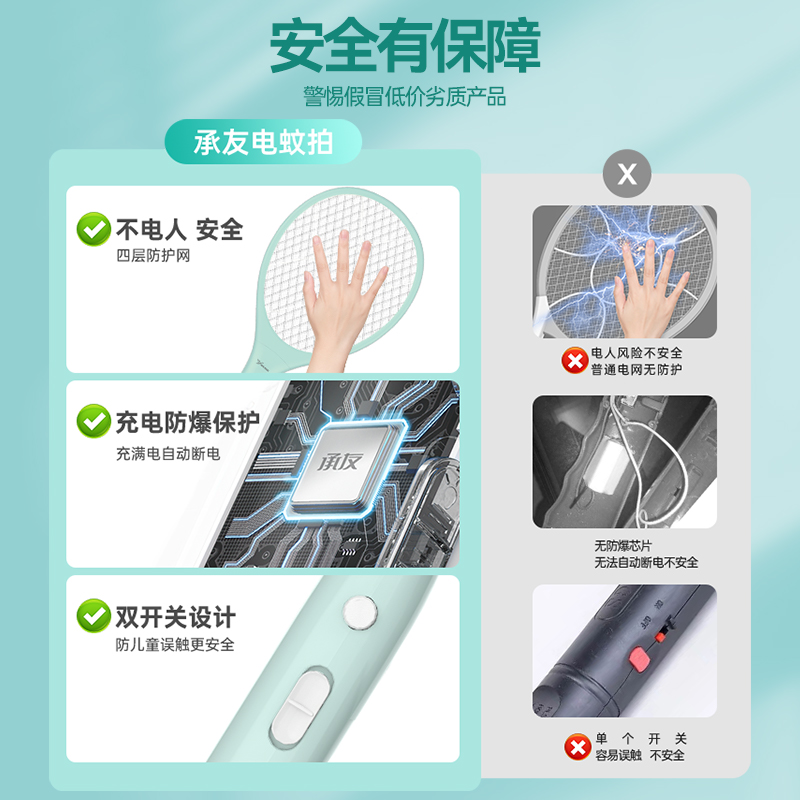 承友电蚊拍充电式家用超强力锂电池蚊子电网拍打文苍蝇神器旗舰店