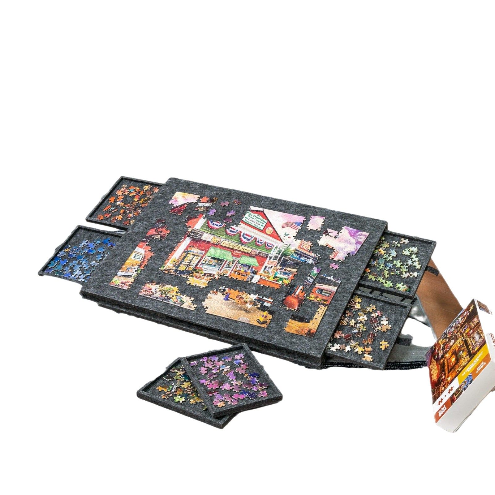 跨境拼图桌板带支架盖子6抽屉便携式拼图桌拼图板儿童拼图分类,淘宝优惠券,粉丝福利购,淘宝优惠卷