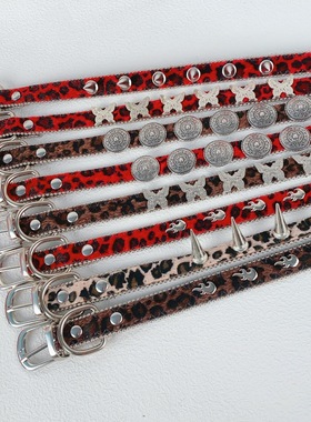 甜酷辣妹个性豹纹圆牌皮质项圈小众高级感设计锁骨链朋克嘻哈项饰