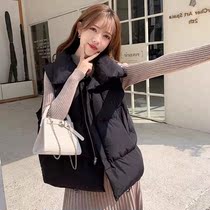 Down cotton waistcoat for women 2023 autumn winter new Korean version loose cotton kan shoulder upright collar pure color cotton vest jacket