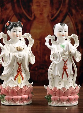 结婚送礼观音善财童子陶瓷佛像