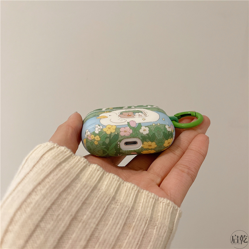 ins田园风油画小熊兔子airpods3保护套壳2代pro第三代二新款小众花朵适用苹果无线蓝牙耳机液态硅胶磨砂软壳