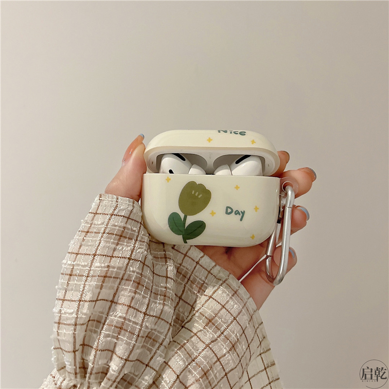 ins绿色小众郁金香花朵airpods3保护套壳2代pro第三代新款适用苹果无线蓝牙耳机二1代硅胶软壳文艺春款夏天女