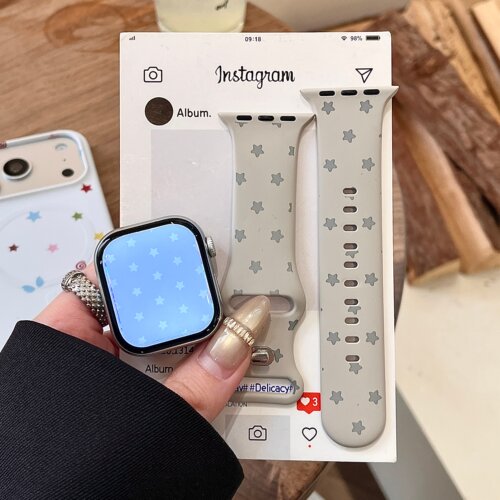 启乾 韩系ins风星星适用iwatchs11/10苹果Applewatch9手表表带SE8星光色硅胶透气7运动6/5/4小众新颖潮流时髦 - 图1