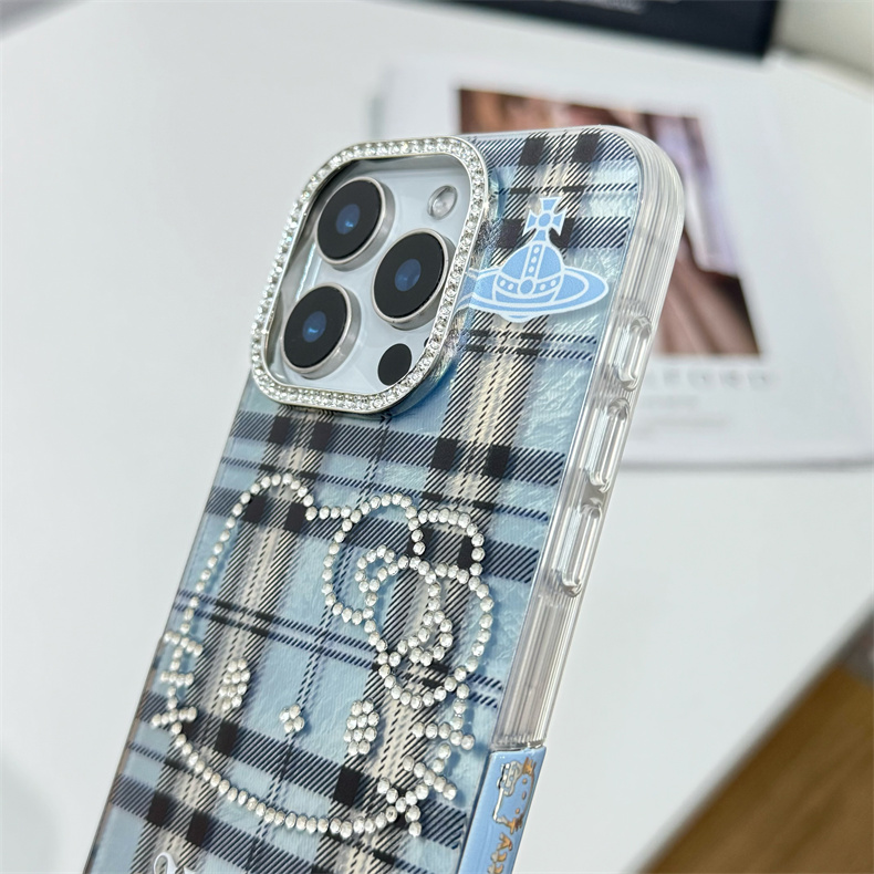 启乾 格纹立体闪钻凯蒂猫腕带iPhone16/15手机壳适用苹果14/13promax硬壳手提链条挂绳哈喽HelloKitty新款