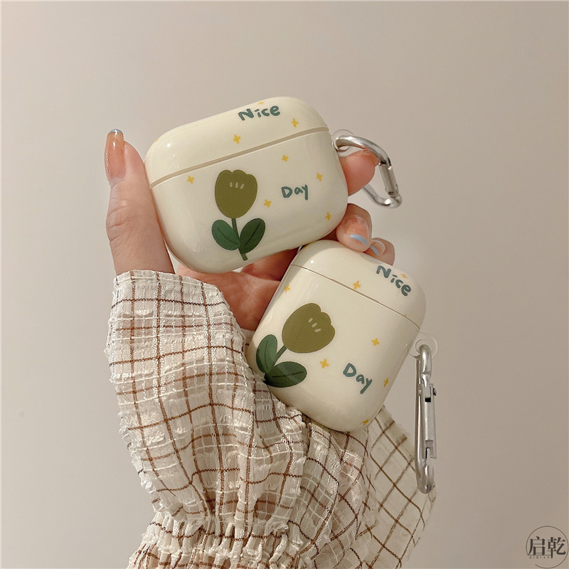 ins绿色小众郁金香花朵airpods3保护套壳2代pro第三代新款适用苹果无线蓝牙耳机二1代硅胶软壳文艺春款夏天女